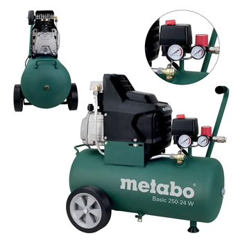 Компресор повітряно-масляний Metabo (24 л / 8 атм / 200 л / хв / 1.5 кВт) однопоршневий побутовий 250-24 W фото
