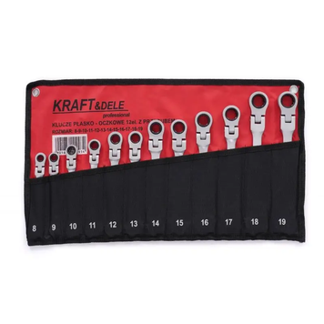 Комплект рожково-накидных ключей с трещоткой на кардане Kraft&Dele KD10947, 12 шт., в чехле 10947 фото