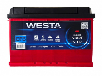 Акумулятор автомобільний WESTA 6CT-78Ah EFB Start-Stop RED 750A 12V R+/L+ (АзЕ, L3) 787502 фото
