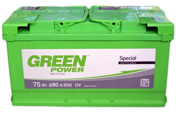 Акумулятор автомобільний GREEN POWER 75Ah 680A 12V R+/L+ (Euro, 276&times;175&times;190) 756805 фото