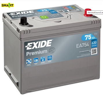 Акумулятор автомобільний Exide Premium EA755 75Ah 630A 12V R+/L+ (Asia, D26) 756301 фото