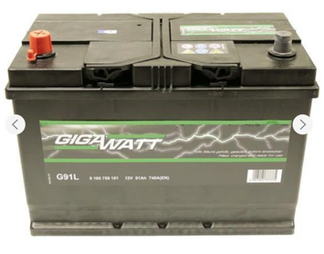 Акумулятор Gigawatt 91Ah 740A R+/L+ 917401 фото